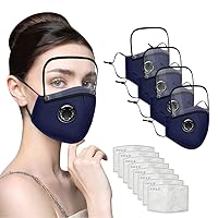 4Pcs Outdoor Washable Reusable Facemask With Filter and Detachable Eye Shield for Adults,Protection Bandana (Dark Blue)