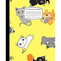 Cute Kitten Pose Seamless Pattern Background In Yellow: Cute Kawaii Composition Notebook, Wide Ruled, 7.5 x 9.25, 120 Pages, For kids, teens, and adults