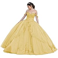 Women's Off The Shoulder Quinceanera Dresses Ball Gown Puffy Tulle Beaded Prom Dress Sweet 15 Party Gowns Hr09