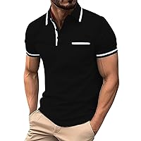 Men's Casual Polo Shirts 2024 Solid/Colo Short Sleeve Fashion Shirt Classic Striped Slim Fit Golf Tennis Tops