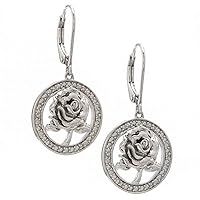 925 Sterling Silver Rose Round Cut Pave Set 0.04 dwt Diamond Earrings