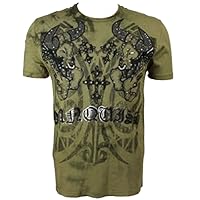 KONQUEST PLATINUM Men's Vanquish Double Bull Print T-Shirt Army Green (KQTS016) Size 38 Medium