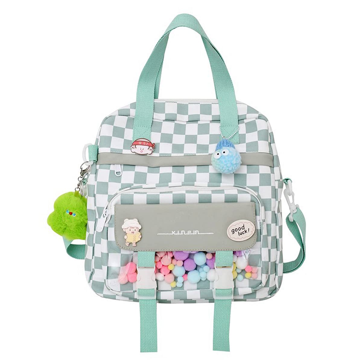 Cyxunand Kawaii Japanese Messenger Bag Cute School Bags Multifunction Laptop Backpack,Shoulder Bag Backpacks Plaid Travel Totes