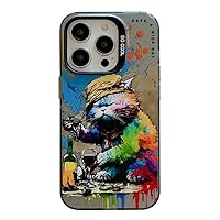 for iPhone 15 Pro Max, Animal Pattern Oil Painting Phone Case (Drinking Cat)