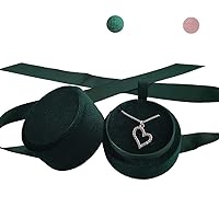 Green Pendant Box - Mini Premium Velvet Round Necklace Jewelry Storage gift box with Elegant Silk Knot for Proposal, Engagement, Wedding, Birthday, Christmas, Anniversary