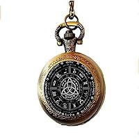 Pagan Wheel of The Year Pocket Watch Necklace, Pentagram Pocket Watch Necklace, Wiccan Jewelry