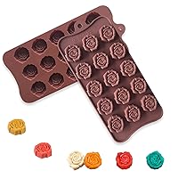2 Pack Rose Flowers silicone Molds, 15 Cavity Rose Chocolate Mold Cake Decorating for Make Mini Cakes, Gummy, Candy, Ice Cube,Jelly, Pet Dog Treats Mold (Set of 2 PCS)