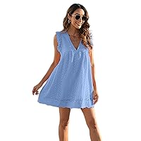 Moonycozy Dress with Built in Shorts Elegant Lace Hollow Women's V Neck A Line Sleeveless Summer Dress