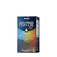 GNC Triple Strength Fish Oil Plus CoQ-10 | 1000 mg of EPA/DHA Omega-3s, 100mg of CoQ-10, Supports Heart, Brain, Skin, Eye and Joint Health | 60 Softgels