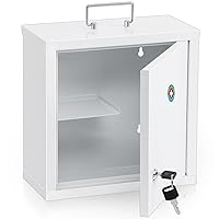Locking Medicine Cabinet, Medication Lock Box with Key, Wall Mount Medical Cabinet for Safe Medication Storage, 10 * 4.7 * 10 Inch, White