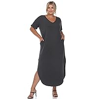 white mark Women's Plus Size Short Sleeve V-Neck Maxi Dress