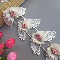 1 Yard Vintage White Rose Chiffon Flowers Wing Embroidered Lace Trim Fabric Floral Appliques Lace Ribbon Bridal Ornaments Handmade DIY Sewing Supplies Craft for Costume Hat Decoration