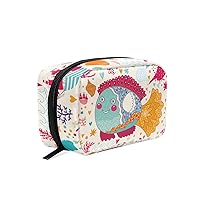 Funny Fishes And Plants Printing Cosmetic Bag with Zipper Multifunction Toiletry Pouch Storage Bag for Women