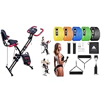 EVOLAND Exercise Bike with 8-Level Adjustable Resistance, Foldable Indoor Trainer Fitness Bike, with Pulse Rate Sensor & Resistance Bands Set, Exercise Bands for Home Workouts