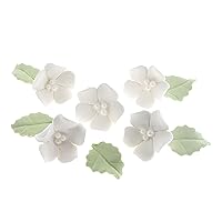Global Sugar Art Blossoms and Leaves Edible Sugar Cake & Cupcake Flowers, White, Small Unwired, 24 Count with Leaves by Chef Alan Tetreault
