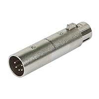 Monoprice 5-Pin Male to 3-Pin Female DMX Converter - Silver, Anodized Aluminum Adapter With Lock Release Button