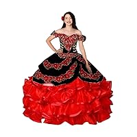 2024 Gold Embellishment Red African Flowers Embroidery 2 in 1 Ball Gown Quinceanera Dresses Off Shoulder Prom Sweet 15 16