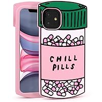 iPhone 11 Case, Cute Funny 3D Cartoon Chill Pills Capsule Bottle Shaped Soft Silicone Full Protection Shockproof Back Cover Cases Skin for Kids Girls Women Children Multi