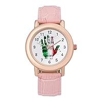 Italian Hello Women's Watches Classic Quartz Watch with Leather Strap Easy to Read Wrist Watch