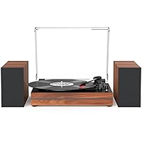 Vintage Record Player with External Speakers Belt-Drive Turntable for Vinyl Records Dual Stereo Speakers LP Players Support 3 Speed 3 Size Wireless Playback AUX Headphone Input Auto Stop Wood Red