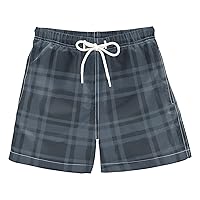 Youth Swim Shorts Toddler Swim Wear Blue Gingham Tartan Quick Dry Swimwear 3-14 Years