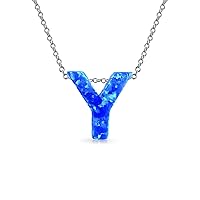 Blue Created Celestial Crescent Half Moon Cut Out Opal Block Letters Alphabet Pendant A-Z Sterling Silver Initial Necklace For Women Teen October Birthstone