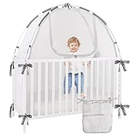 Baby Crib Tent, Baby Safety Crib Tent to Keep Baby from Climbing Out and Falling, Crib Net to Keep Baby in，Baby Crib Cover Against Cats, Easy Set Up with Stable Rods Structure and Snaps
