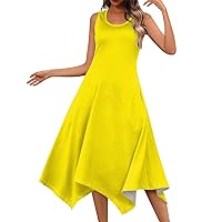Long Casual Dresses Flowy Dresses for Women 2024 Summer Solid Color Simple Classic Casual Slim with Sleeveless Crewneck Tunic Dress Yellow Medium