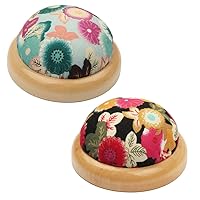 2 Packs Pin Cushion Wooden Base Round Needle Pincushions Pin Holders for Sewing Green and Black Color