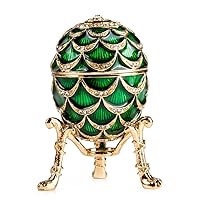 Fabergé Style Egg Jewelry Box Pine Cone Imperial Egg Jewelry Box w/Clock in Green