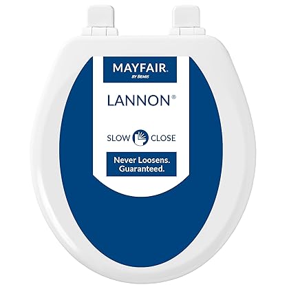 MAYFAIR 843SLOW 000 Lannon Toilet Seat will Slow Close and Never Loosen, ROUND, Durable Enameled Wood, White