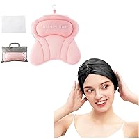 Ergonomic Pink Bath Pillows for Tub Neck and Back Support & 100% Mulberry Double Layered Silk Hair Bonnet with Kont Design