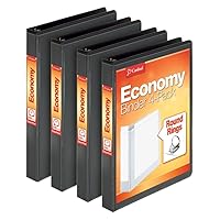 Cardinal Economy 3 Ring Binder, 1 Inch, Presentation View, Black, Holds 225 Sheets, Nonstick, PVC Free, 4 Pack of Binders (79512)