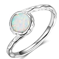 Stainless Steel Created Opal Hammered Wave Solitaire Wedding Engagement Promise Ring