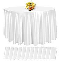 fani 12 Pack 120 Inch White Satin Tablecloth - Premium Bright Silky Round Tablecloth Overlay Smooth Fabric Table Cover, Table Decoration for Wedding Party Banquet Events Restaurant Kitchen Dining