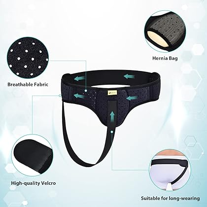 Tenbon Hernia Belt Truss for Men and Women Left or Right Side Supportive Groin Pain Truss With Removable Compression Pads For Pre or Post-Surgical Scrotal, Femoral, Comfortable Adjustable Waist Strap Hernia Guard