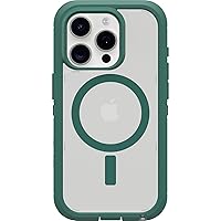 OtterBox iPhone 15 Pro (Only) Defender Series XT Clear Case - VELVET EVERGREEN (Clear), screenless, rugged , snaps to MagSafe, lanyard attachment