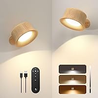Wall Sconces,LED Wall Lamp Set of Two with Rechargeable Battery 3 Color Temperatures Brightness Dimmable Touch and Remote Control,360°Rotate Cordless Wall Mounted Light for Reading Bedside Bedroom