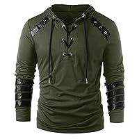 Gothic Hoodies for Men Steampunk Lace Up Long Sleeve Pullover Sweatshirt Medieval Retro Bandage Jumper Hoodie Tops