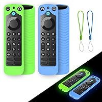 【2 Pack】 YIPINJIA Case for Alexa Voice Remote Pro 2022 Release, Soft Silicone Cover(Glow in The Dark) for Alexa Voice Remote Pro with Wrist Strap| Light Weight/Anti Slip/Shock Proof(Blue+Green)