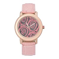 Abstract Red Rose Flowers Fashion Leather Strap Women's Watches Easy Read Quartz Wrist Watch Gift for Ladies