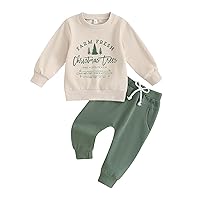 Baby Boy Girl Christmas Outfit Christmas Tree Print Long Sleeve Sweatshirt and Pants Fall Winter Clothes Set