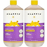 Alaffia Babies and Kids Bubble Bath, Gentle Baby Essentials for Delicate Skin, Cleansing & Calming Bubbles, Plant Based Formula, Vegan, Lemon Lavender (2 Pack - 32 Fl Oz Ea)