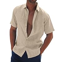 HAYKMTRU Mens Summer Holiday Beach Shirts Casual Cuban Vocation Button Down Work Shirt Linen Lightweight Cruise T-Shirts