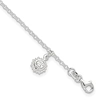 Sterling Silver Sun 10 inch w/1 inch ext. Anklet