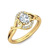 0.34Cts Oval Sim Diamond in 14K Yellow Gold Finish Heart Promise Engagement Ring