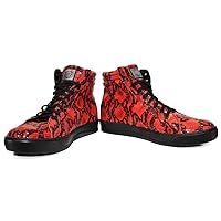 Modello Pytongo - Handmade Italian Mens Color Red Fashion Sneakers Casual Shoes - Cowhide Embossed Leather - Lace-Up