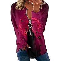 Pullover Sweatshirts For Women, Fall Sweater Couples Hoodies Women's Fashion Long Sleeve Tie Print Zipper Hoodie Top Cropped Sweatshirt Set Letter Print Long Sleeve (4-Wine,3X-Large)