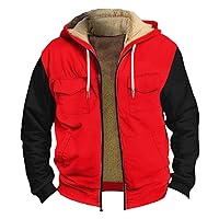 Mens Sherpa Lined Zipper Jackets with Pockets Drawstring Winter Warm Hoodies Loose Casual Fleece Vintage Jacket Coats