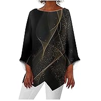 FYUAHI Women's Shirt Blouse Graphic Butterfly Asymmetric Print Long Sleeve Casual Daily Basic Round Neck